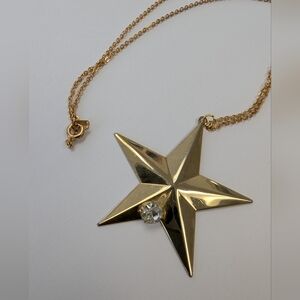 VTG LRG GOLD TONE STAR & CRYSTAL NECKLACE